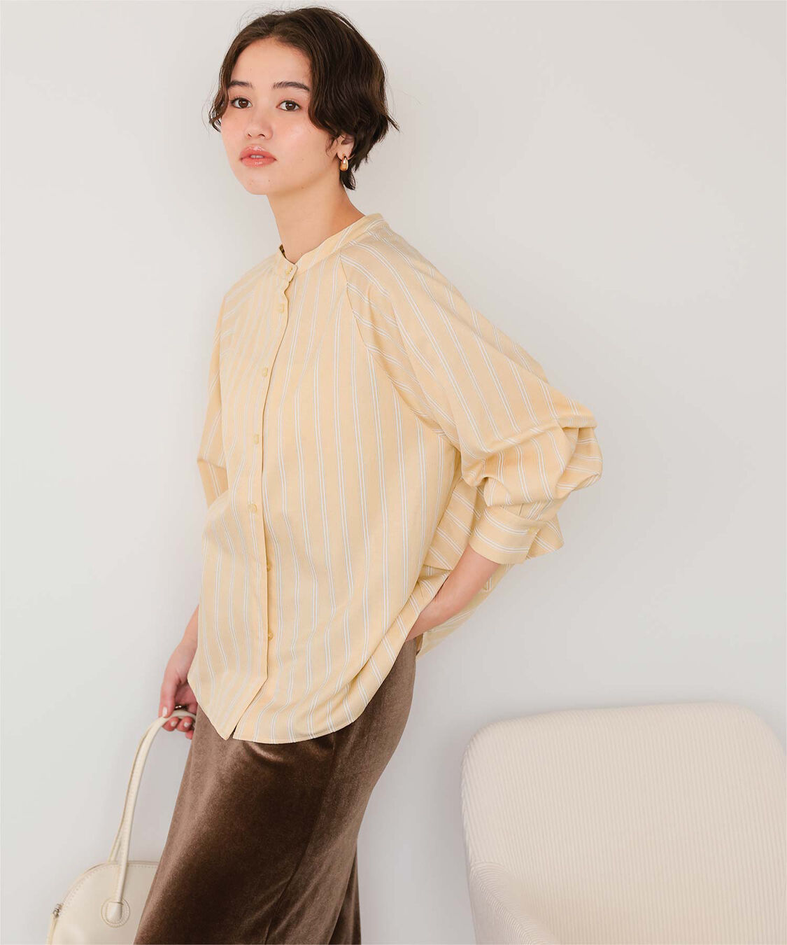titivate「バックフリルバンドカラーシャツ」|シャツ・ブラウス|