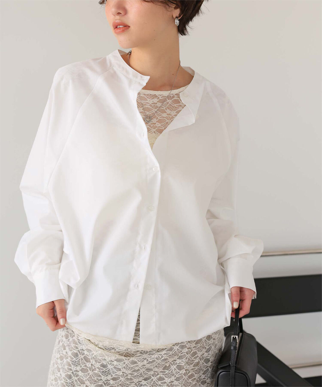 titivate「バックフリルバンドカラーシャツ」|シャツ・ブラウス|