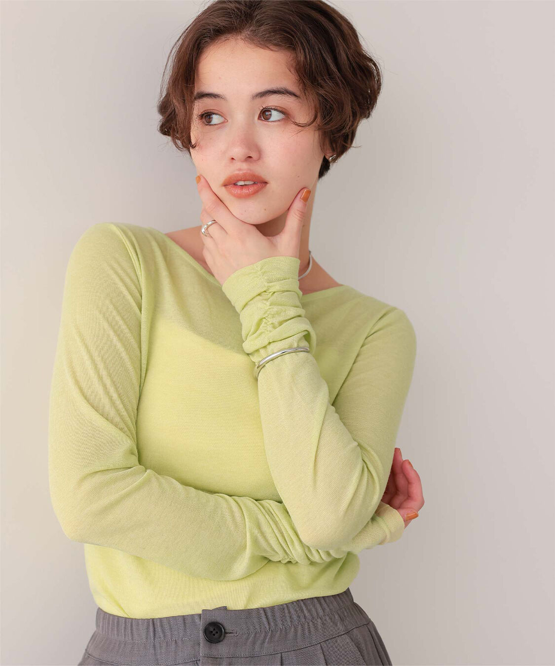 titivate「着心地抜群シアーボートネックトップス」|Tシャツ・カットソー|ライトグリーン