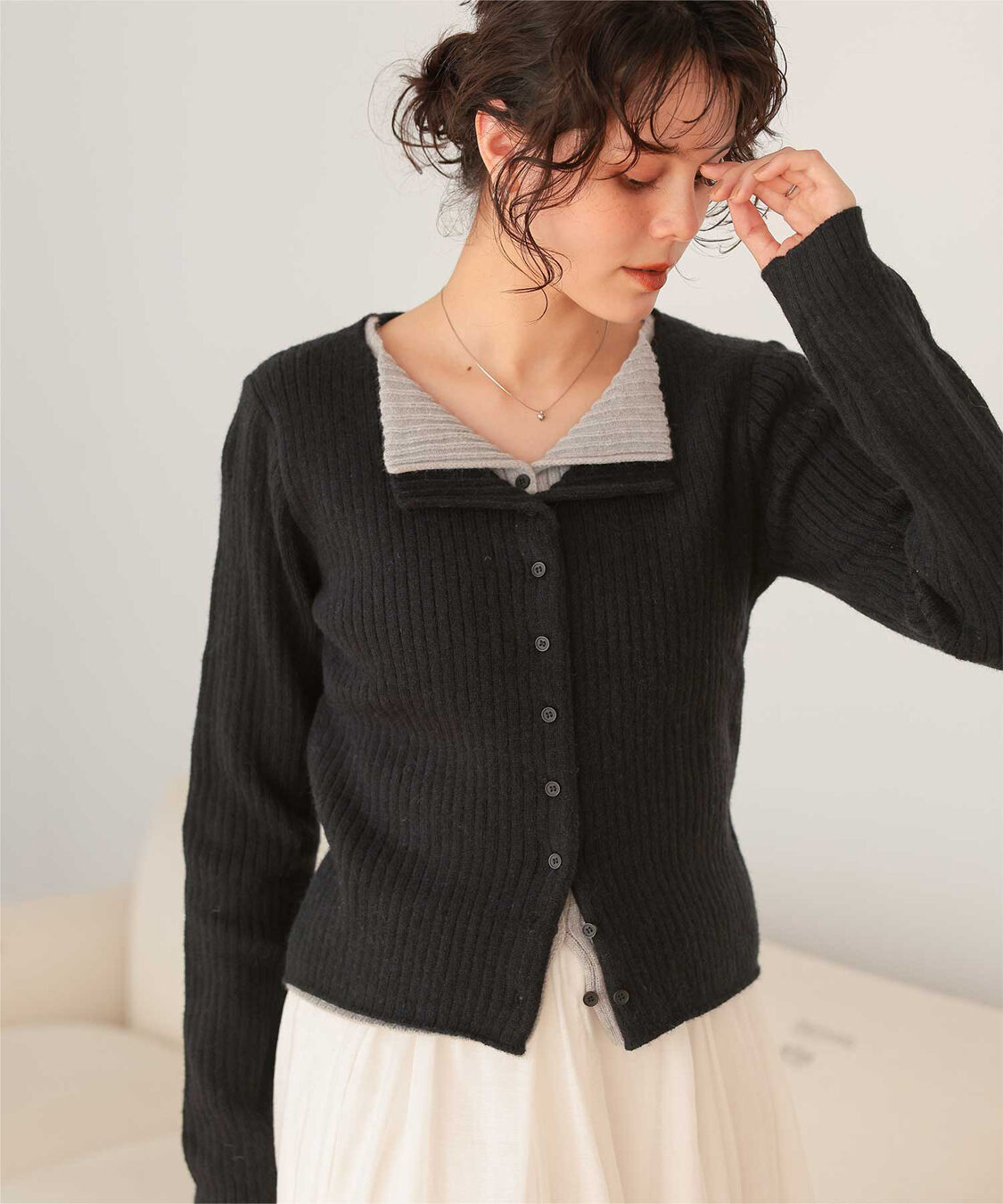 titivate「レイヤード風リブニットトップス」|ニット・セーター|