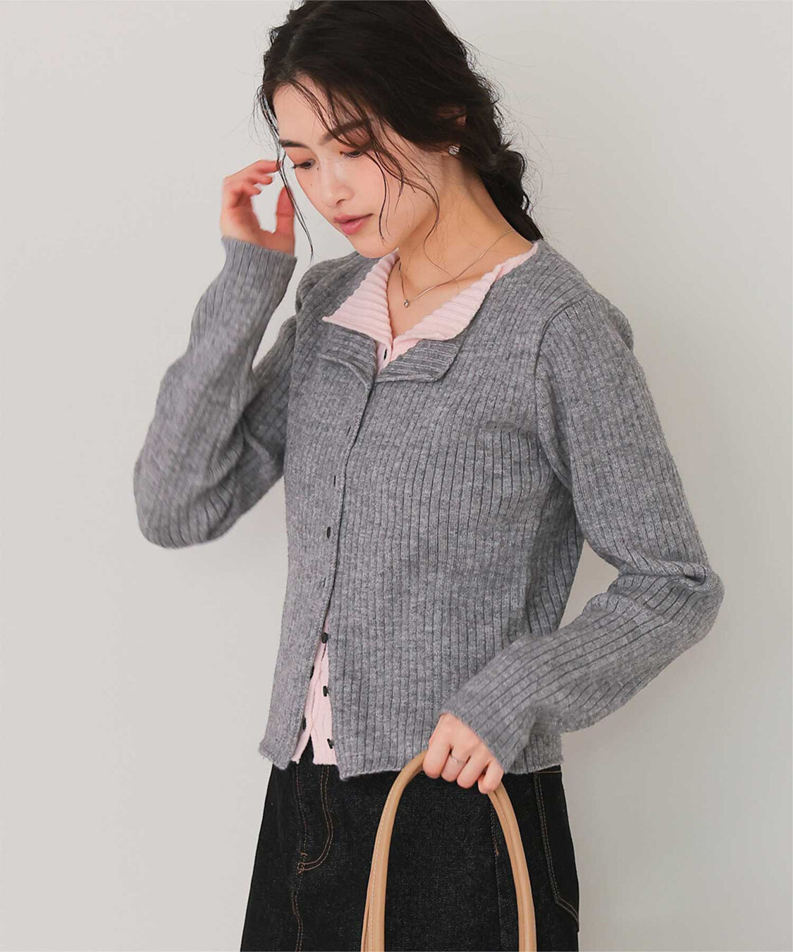 titivate「レイヤード風リブニットトップス」|ニット・セーター|グレー