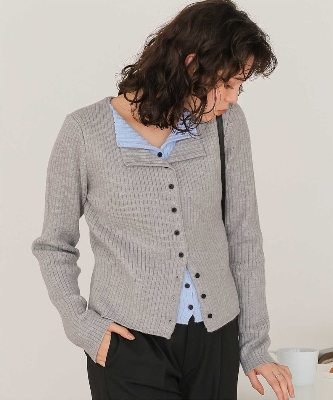 titivate「レイヤード風リブニットトップス」|ニット・セーター|ライトグレー