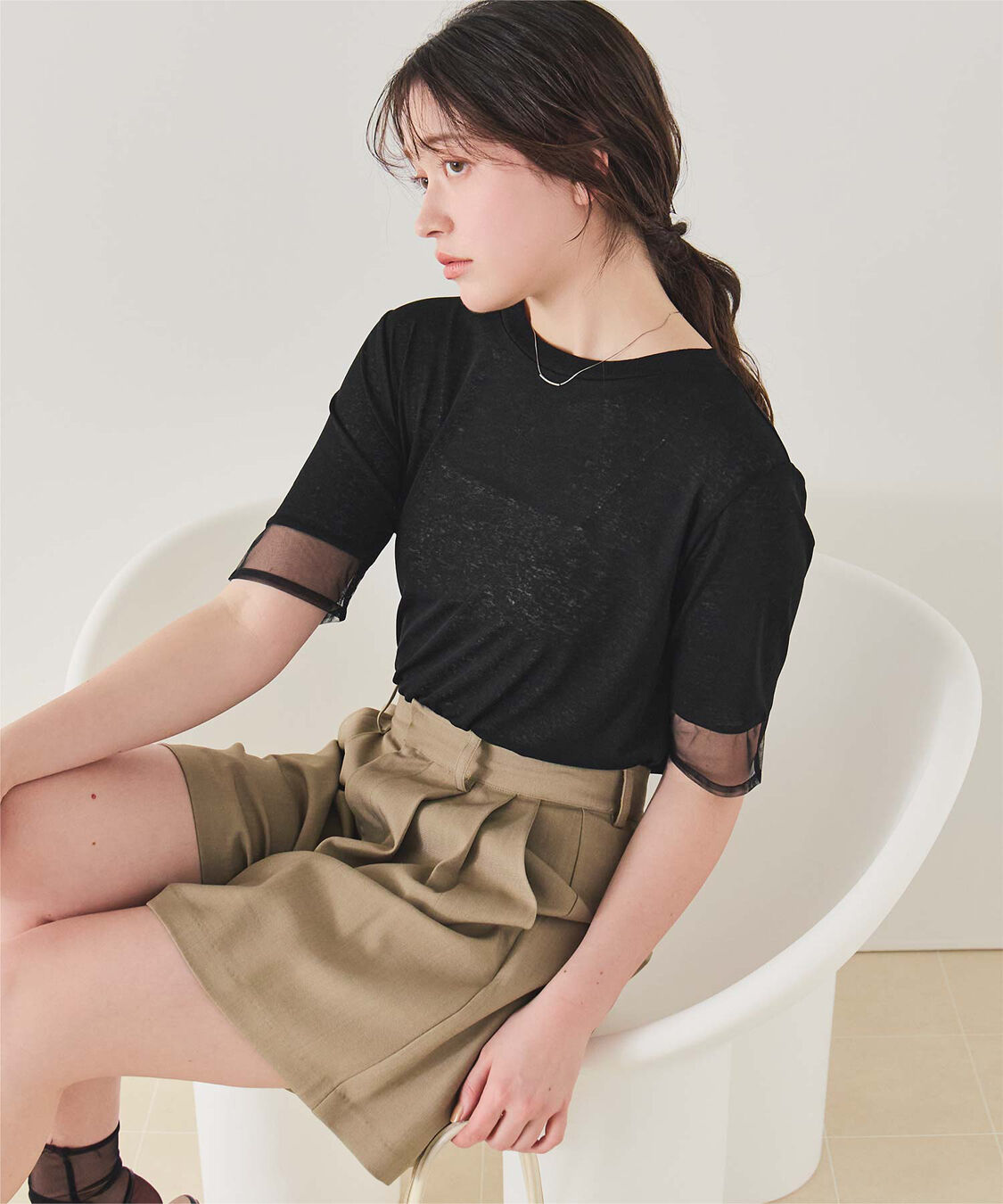 titivate「シアー切替ハーフスリーブカットソートップス」|Tシャツ・カットソー|