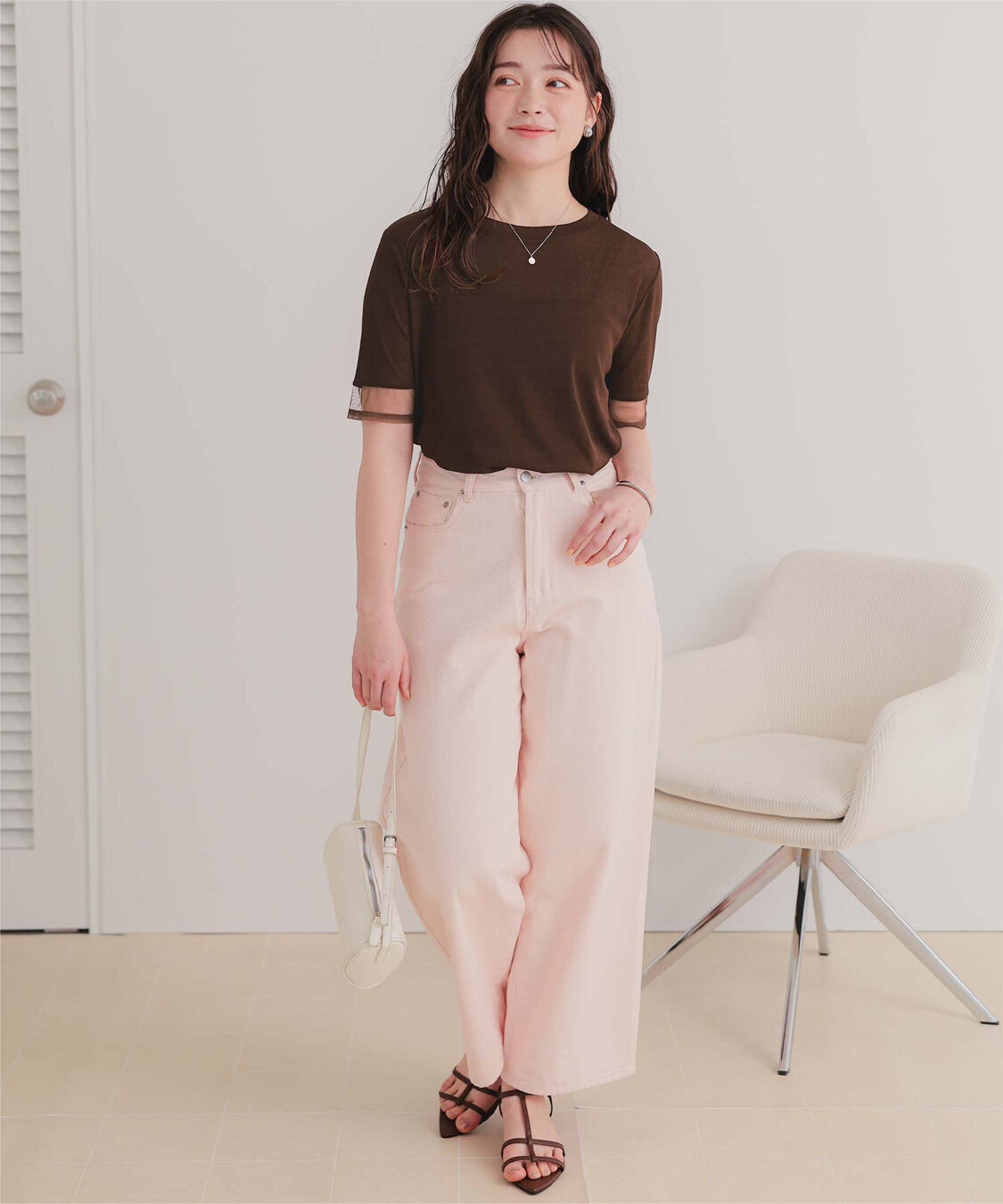 titivate「シアー切替ハーフスリーブカットソートップス」|Tシャツ・カットソー|