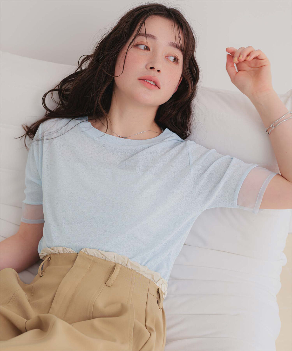 titivate「シアー切替ハーフスリーブカットソートップス」|Tシャツ・カットソー|