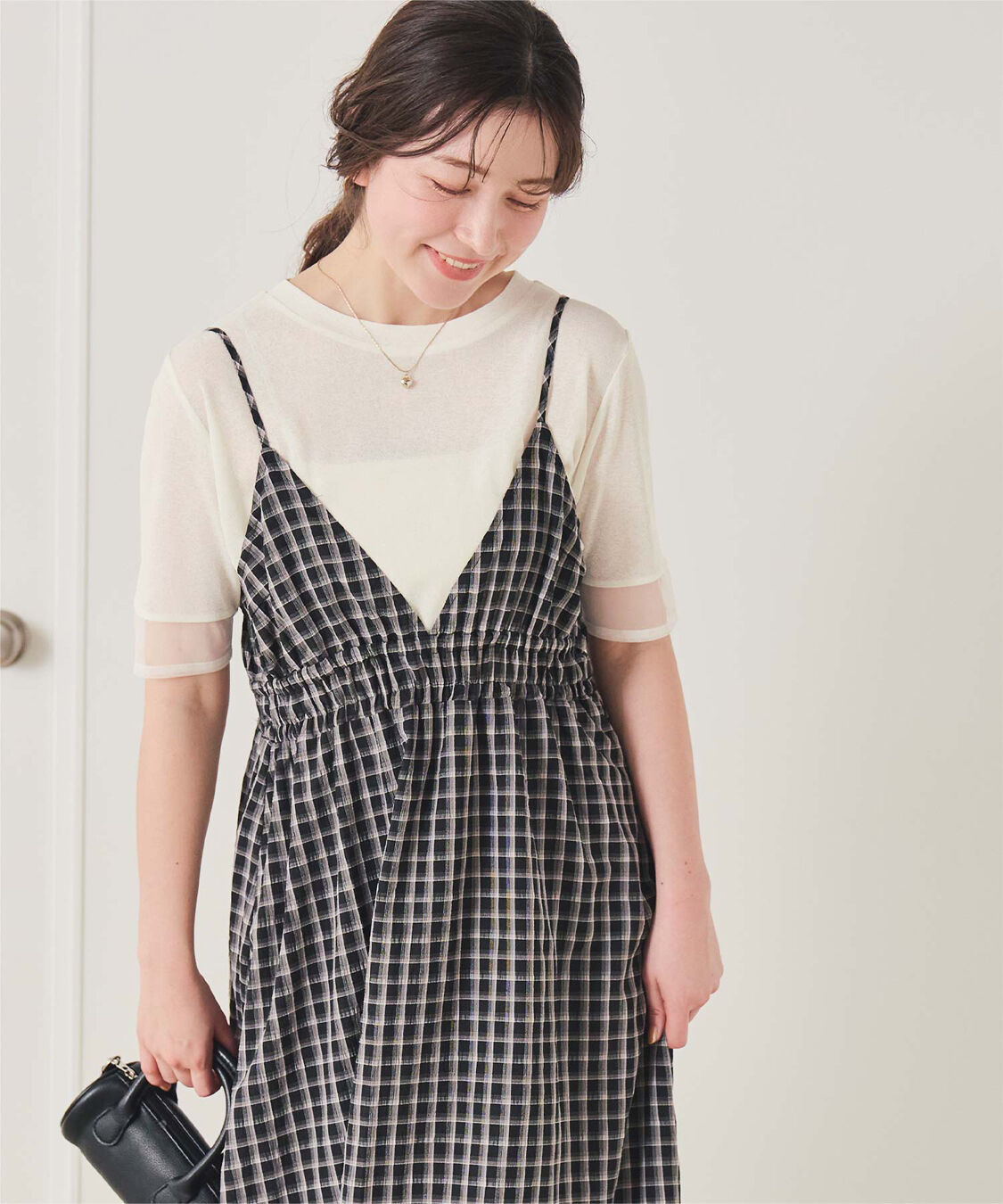 titivate「シアー切替ハーフスリーブカットソートップス」|Tシャツ・カットソー|