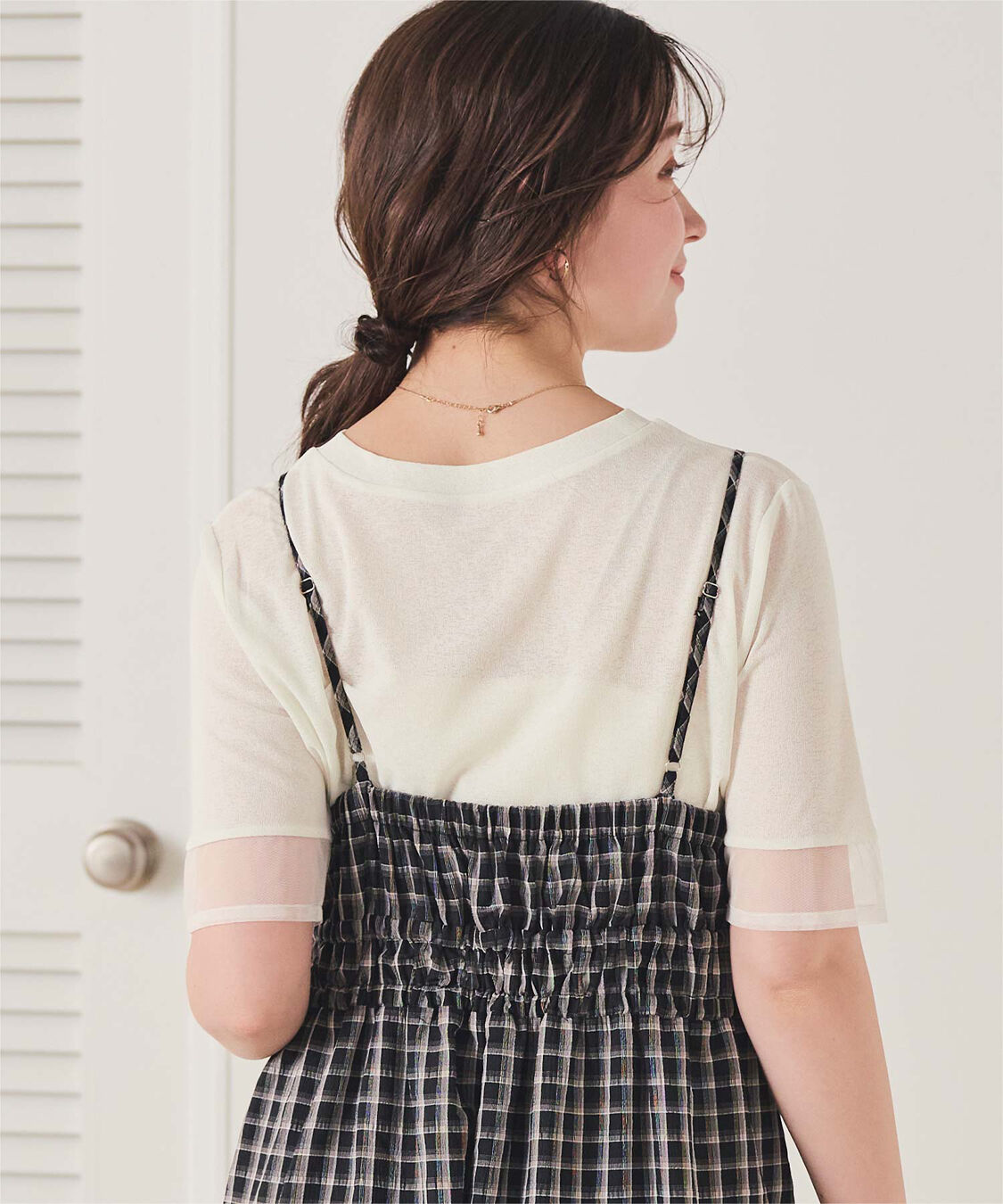 titivate「シアー切替ハーフスリーブカットソートップス」|Tシャツ・カットソー|