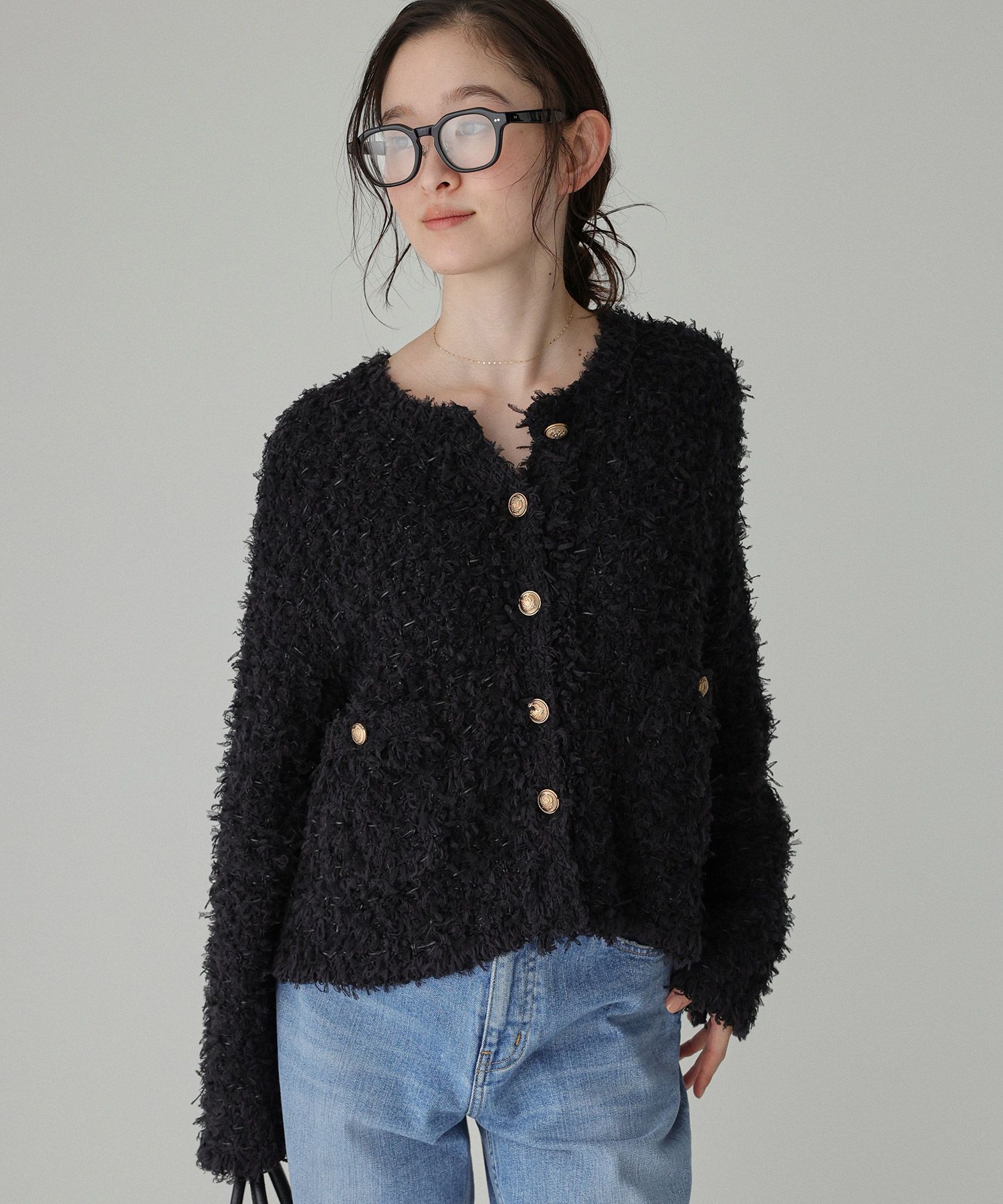 BABYLONE「ツイードニットジャケット」|ノーカラージャケット|