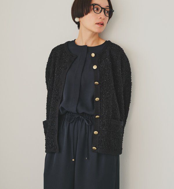  「ツィードライクニットカーディガン」|カーディガン|ネイビー