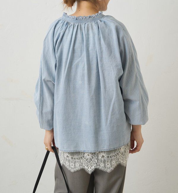  「襟元フリルシアーデニムブラウス」|シャツ・ブラウス|