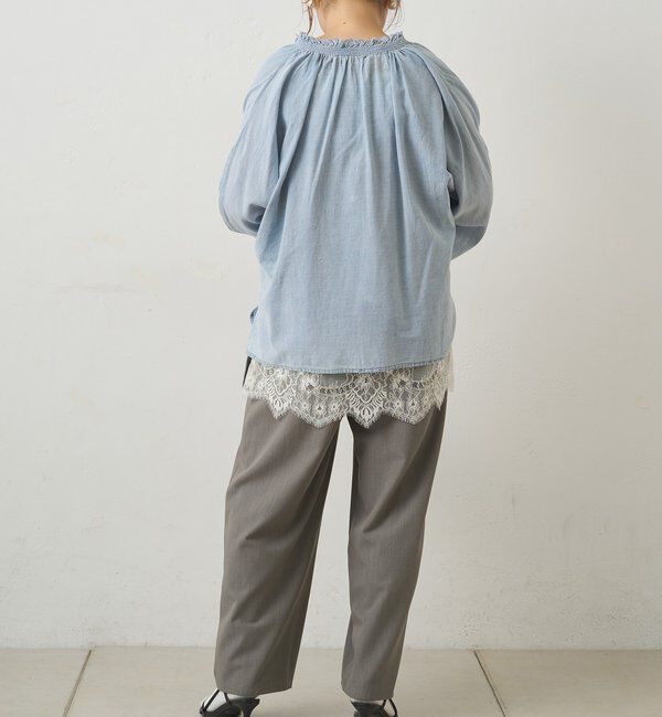  「襟元フリルシアーデニムブラウス」|シャツ・ブラウス|