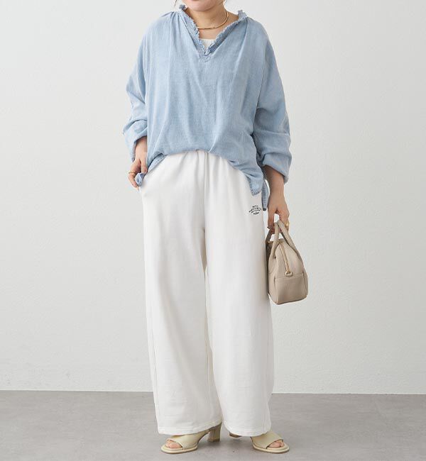  「襟元フリルシアーデニムブラウス」|シャツ・ブラウス|