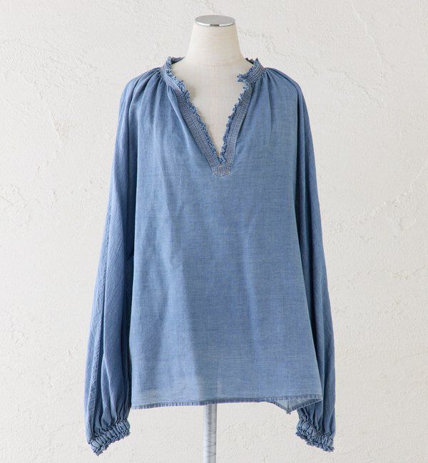  「襟元フリルシアーデニムブラウス」|シャツ・ブラウス|