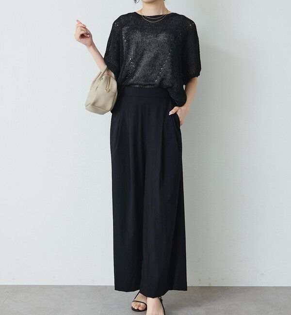  「レーヨンナイロンストレッチタックワイドパンツ」|その他|