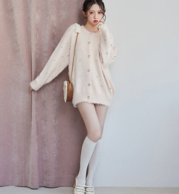  「ビジューフェザーロングカーデ」|ニット・セーター|