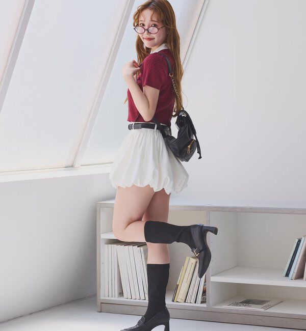  「ベルト付きプリーツバルーンミニスカート」|スカート|