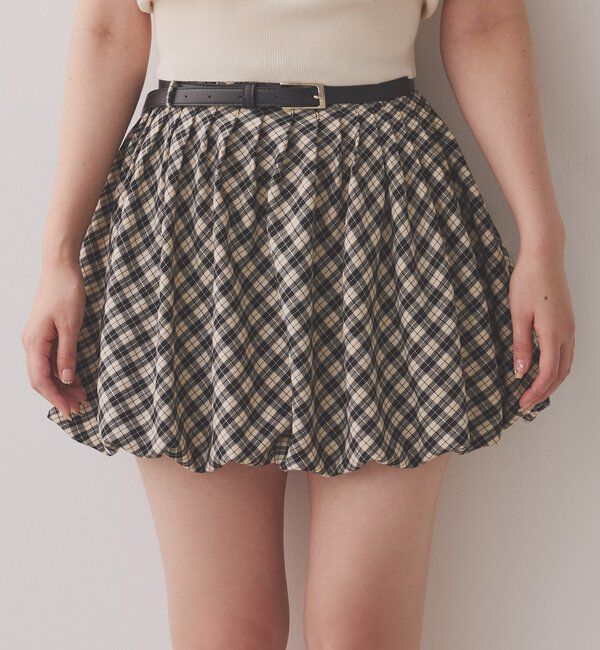  「ベルト付きプリーツバルーンミニスカート」|スカート|ホワイト系その他