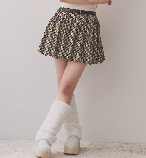  「ベルト付きプリーツバルーンミニスカート」|スカート|