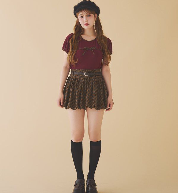  「ベルト付きプリーツバルーンミニスカート」|スカート|