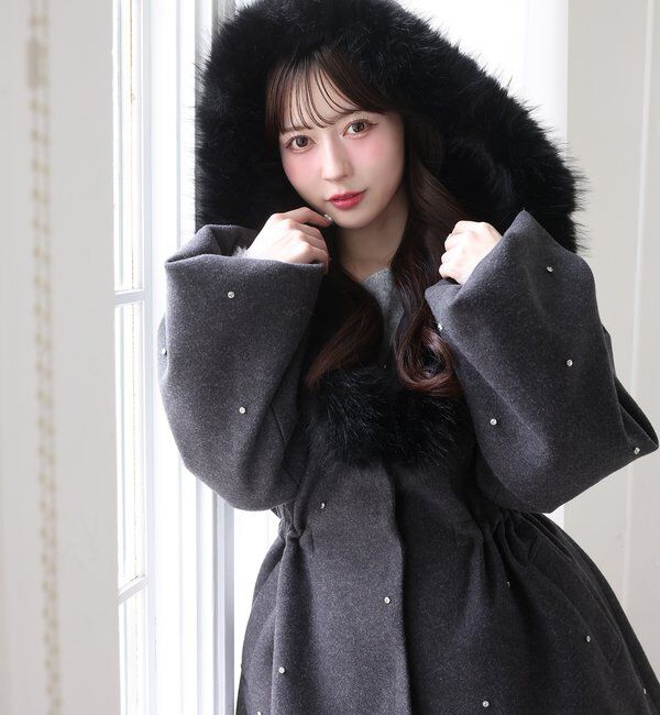  「フードフェイクファービジューミドルコート」|その他|