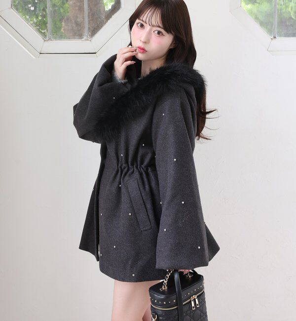  「フードフェイクファービジューミドルコート」|その他|