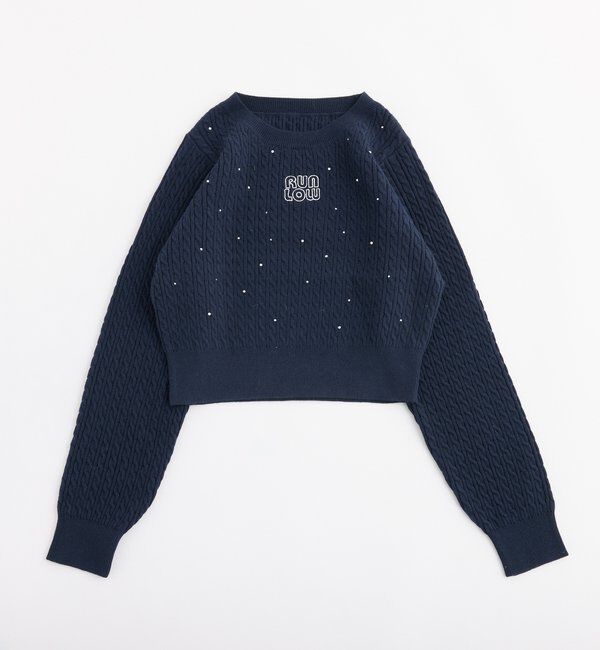  「キラキラ付ロゴ刺繍ケーブルニット」|ニット・セーター|