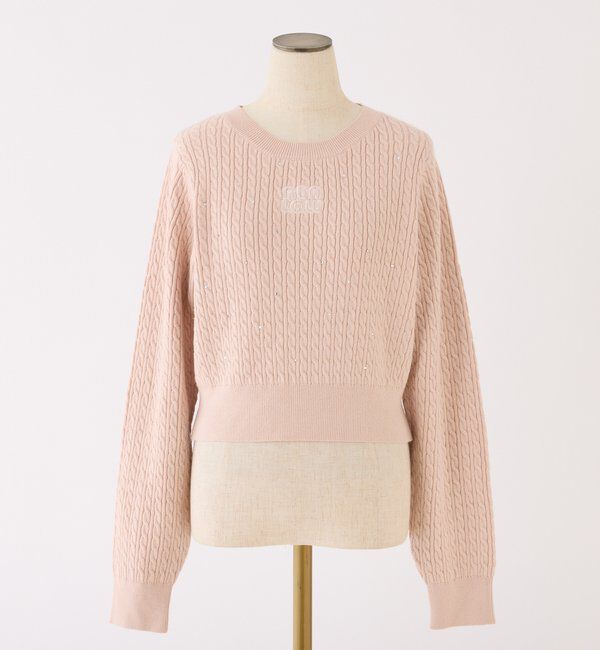  「キラキラ付ロゴ刺繍ケーブルニット」|ニット・セーター|