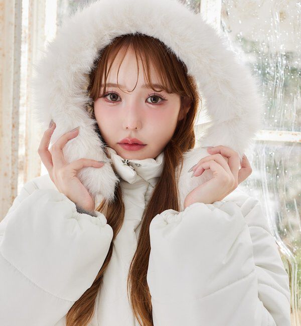  「ベルト付きフェイクファーフードフェイクダウン」|その他|