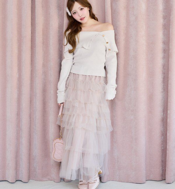  「段々チュールロングスカート」|スカート|