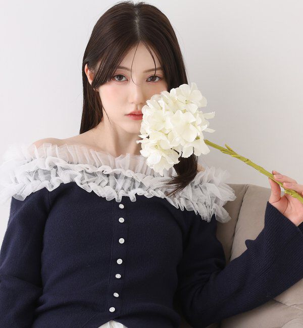  「チュールフリルオフショルニット」|ニット・セーター|