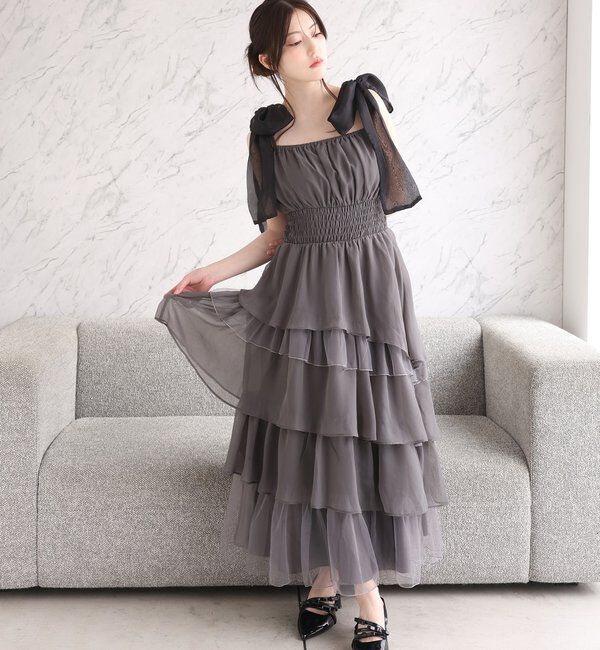  「肩リボンティアードキャミワンピ」|ワンピース|
