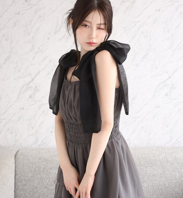  「肩リボンティアードキャミワンピ」|ワンピース|