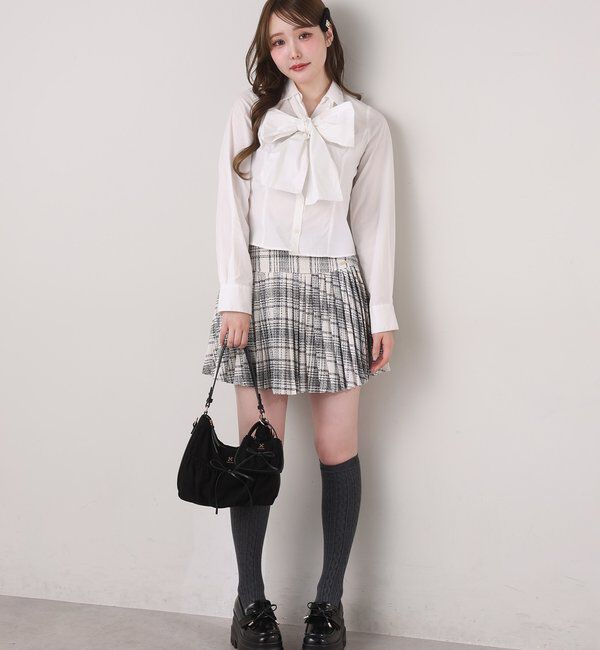  「【リボン取り外し可能】フロントギャザーボウタイシャツ」|シャツ・ブラウス|