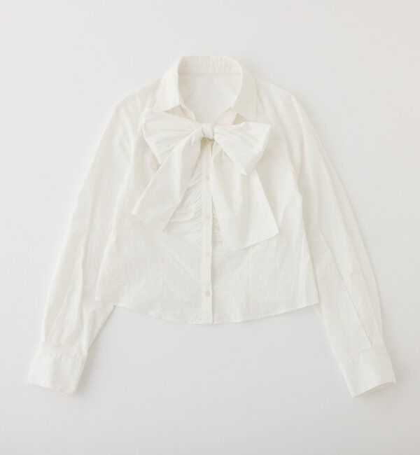 「【リボン取り外し可能】フロントギャザーボウタイシャツ」|シャツ・ブラウス|