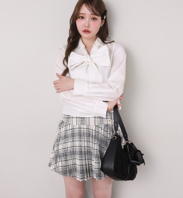  「【リボン取り外し可能】フロントギャザーボウタイシャツ」|シャツ・ブラウス|