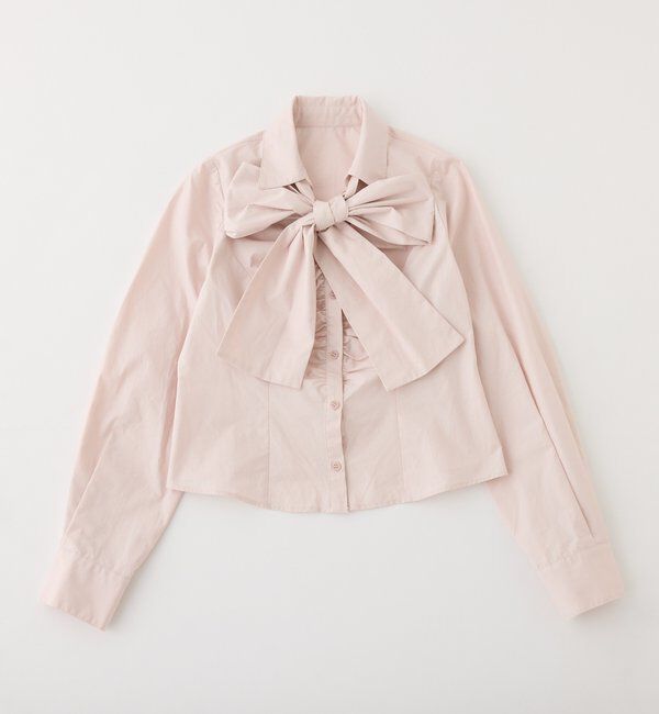  「【リボン取り外し可能】フロントギャザーボウタイシャツ」|シャツ・ブラウス|