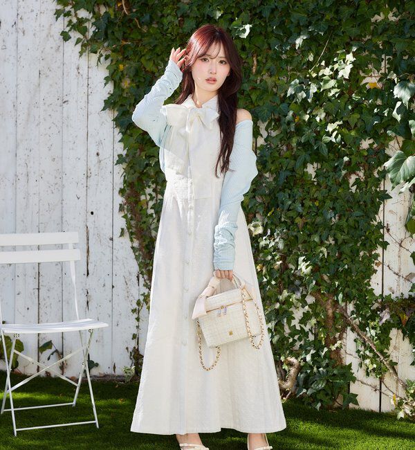  「【Denim Collection】ボレロセットサイドカットロングワンピ」|ワンピース|オフホワイト