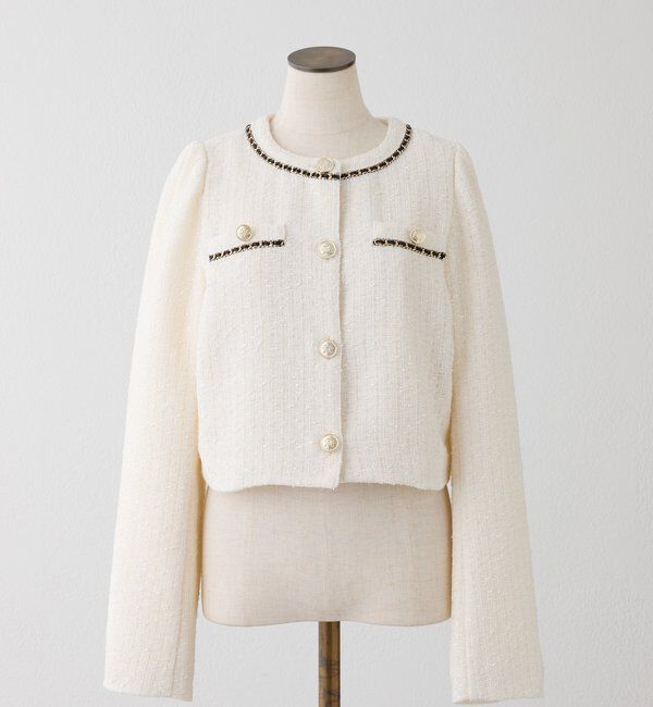  「ノーカラーツイードジャケット」|ダウンベスト・ベスト|