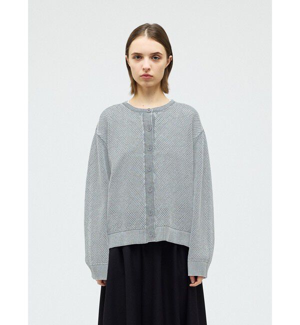 mizuiro ind「mizuiro ind ストーンウォッシュメッシュクルーネックカーディガン」|カーディガン|グレー