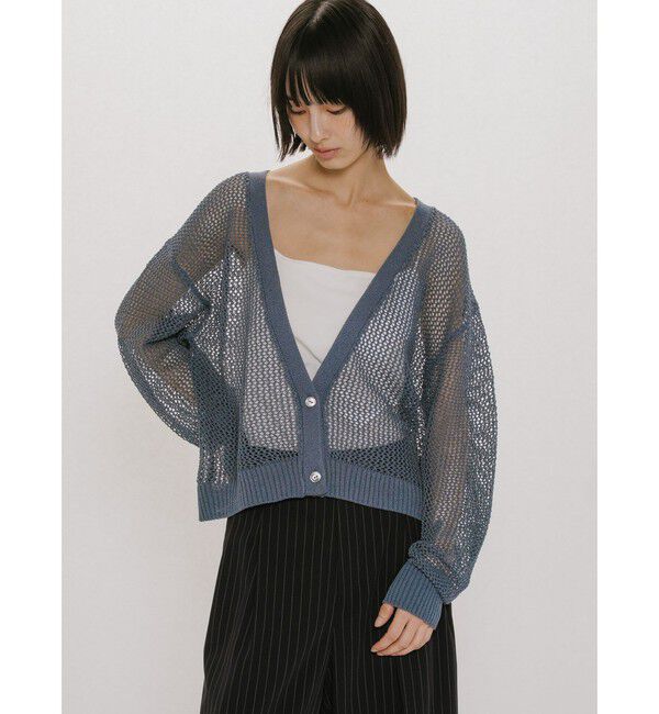 MIDIUMISOLID「MIDIUMISOLID for Ladies メッシュショートカーディガン」|カーディガン|ネイビー