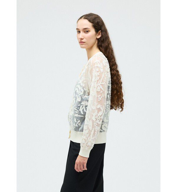 mizuiro ind「mizuiro ind メッシュ刺繍クルーカーディガン」|カーディガン|