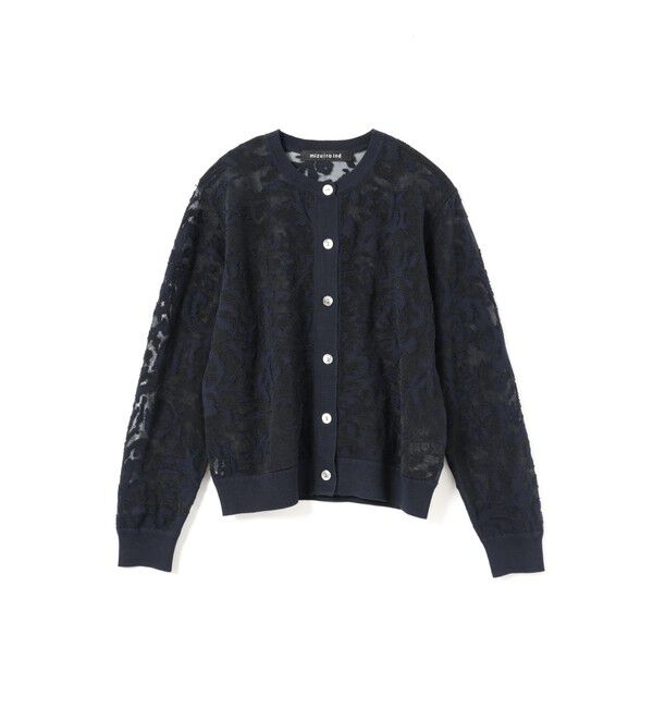 mizuiro ind「mizuiro ind メッシュ刺繍クルーカーディガン」|カーディガン|ネイビー