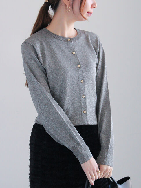 Te chichi「ビジュー釦ラメクルーカーディガン」|カーディガン|