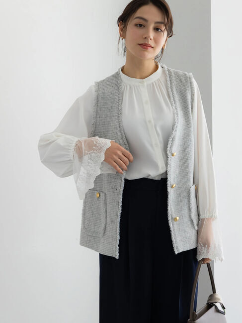 Te chichi「【セレモニーアイテム】ツイードVネックジレ」|ダウンベスト・ベスト|グレー