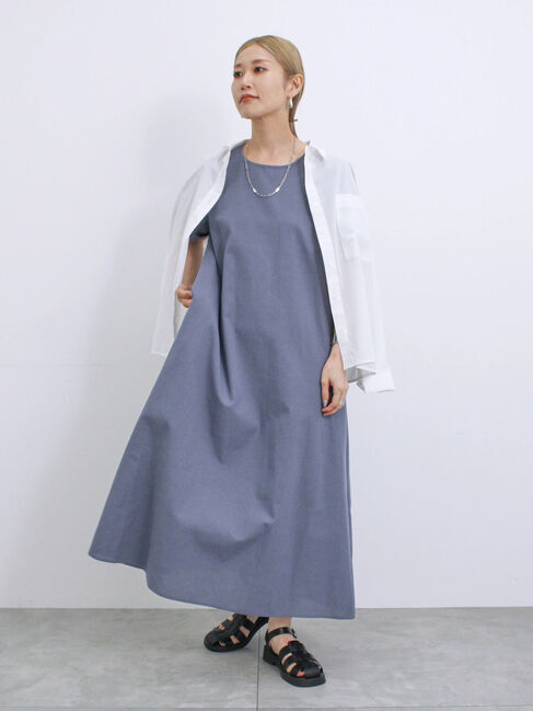 Samansa Mos2 blue「【イージーケア】リネン混マキシフレアワンピース」|ワンピース|