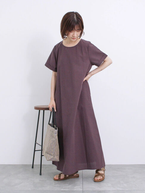 Samansa Mos2 blue「【イージーケア】リネン混マキシフレアワンピース」|ワンピース|