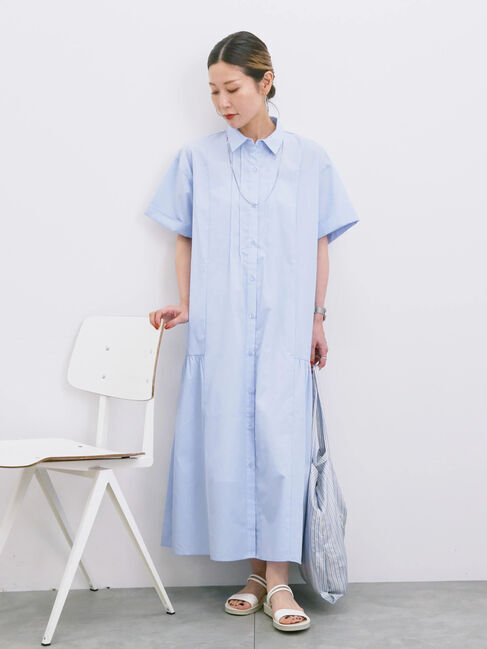 Samansa Mos2 blue「◎サイドギャザーシャツワンピース」|ワンピース|サックスブルー