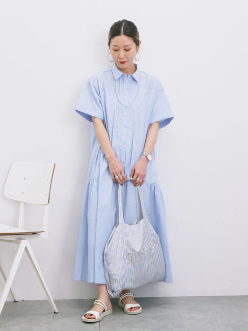 Samansa Mos2 blue「◎サイドギャザーシャツワンピース」|ワンピース|