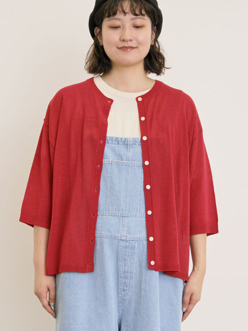 Samansa Mos2「[接触冷感]花刺繍七分袖クルーネックカーディガン」|カーディガン|