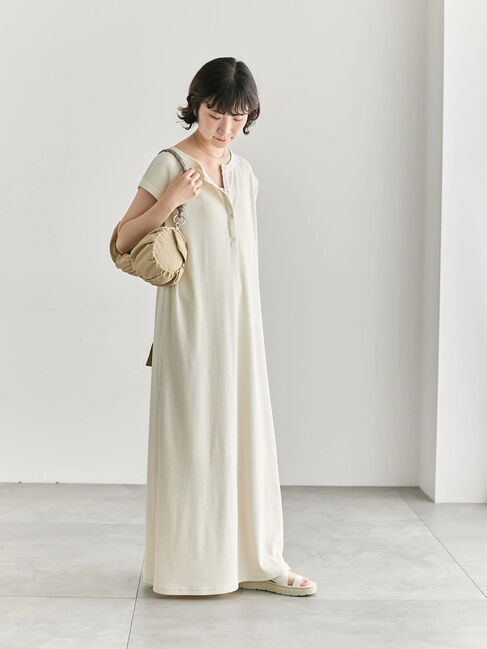 Samansa Mos2 blue「◎ヘンリーネックテレコワンピース」|ワンピース|